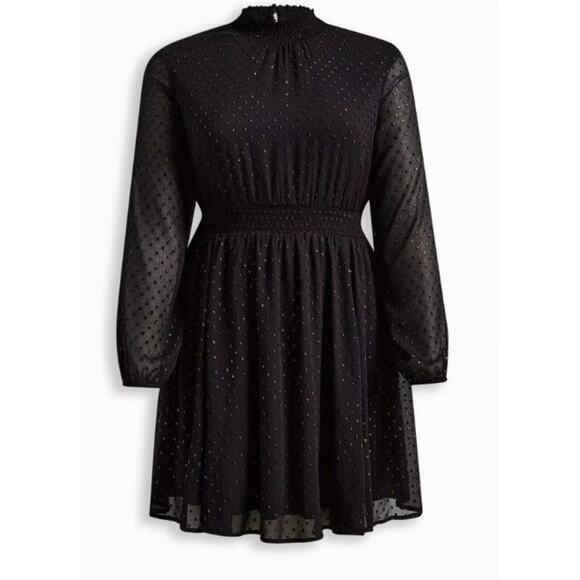 Torrid Mini Clip Dot Blouson Dress 2 2X Smocked Neck Waist - Picture 1 of 11